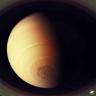 Roseann Arabia created this adaptation of a Cassini raw image (#W00086402) showing the planet Saturn.