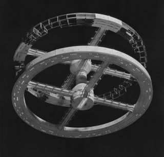 This 8-foot diameter model was used for the rotating space station sequences in "2001: A Space Odyssey". Sadly, the model no longer exists.