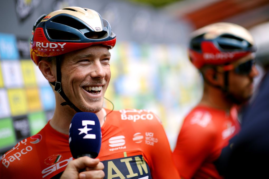 Rohan Dennis talks to media before stage 10 at the Tour de France