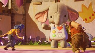 The player characters approach a stuffed animal in It Takes Two.