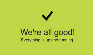 Microsoft Service Status screen stating "We're all good"