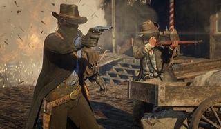 a gunfight in Red Dead Redemption 2.
