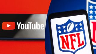 (L to R) the YouTube logo on a phone and the NFL logo on a phone.
