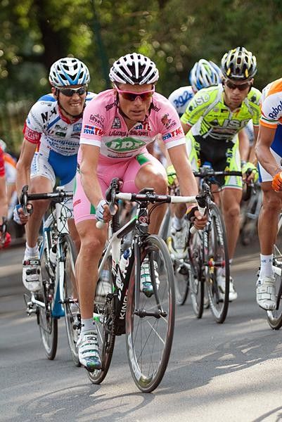Maglia Rosa Danilo Di Luca in control during stage nine.