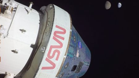 NASA's uncrewed Orion spacecraft, seen during the Artemis I mission to lunar orbit in late 2022.