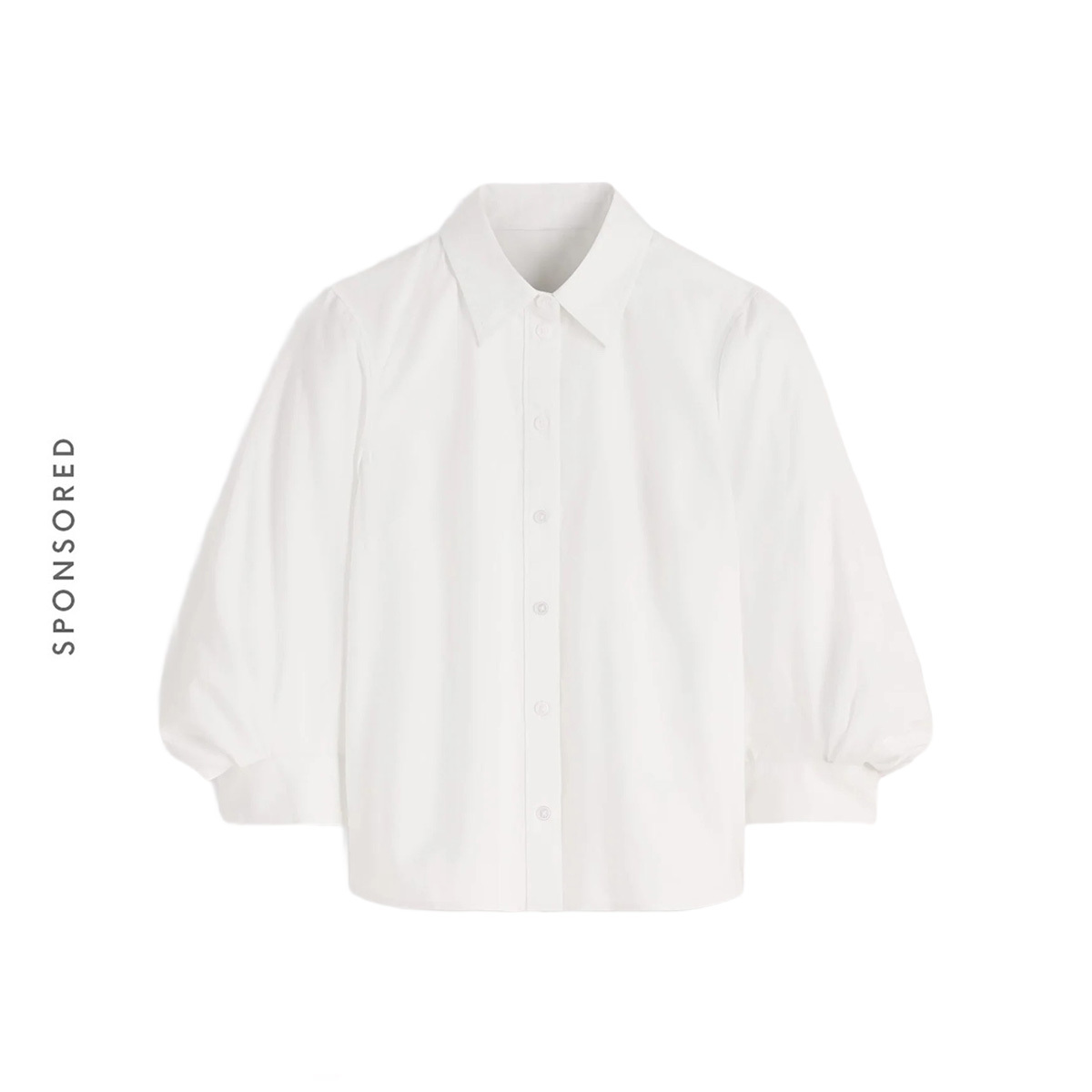 Puff Sleeve Oxford Shirt-White