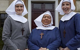 Ella Bruccoleri, Miriam Margolyes and Fenella Woolgar in the Call the Midwife Christmas Special
