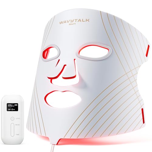 Wavytalk Red Light Therapy Mask for Face, Glow Time Led Face Mask Light Therapy for Anti-Fine Line, Acne Treatment, and Skin Rejuvenation With Red, Near-Infrared Light, Blue and Amber Light Therapy