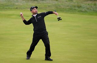 Brian Harman celebrating after winning the 2023 Open at Royal Liverpool Golf Club