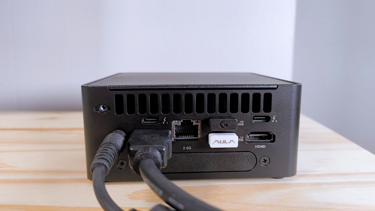 Close up of the ports on the back of the Asus NUC 14 Pro