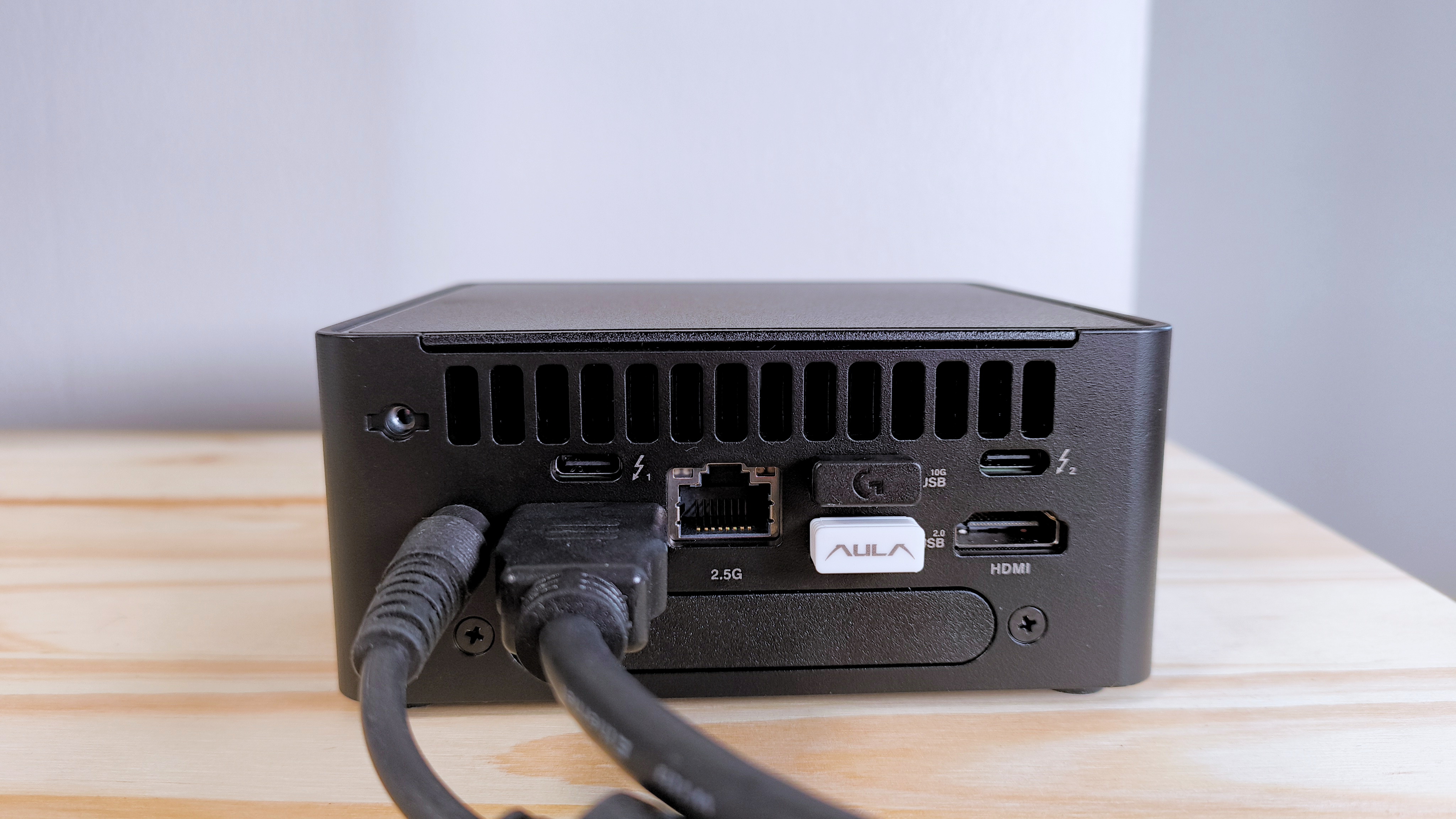 Close up of the ports on the back of the Asus NUC 14 Pro