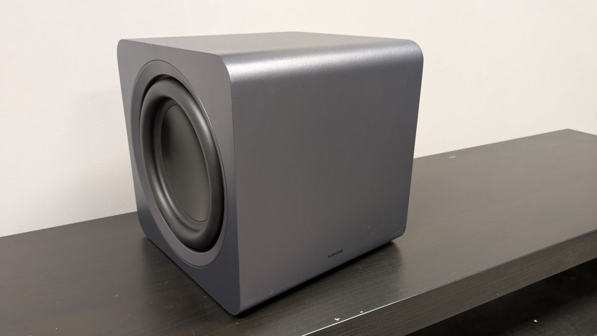 Samsung HW-Q990H subwoofer on dark bench