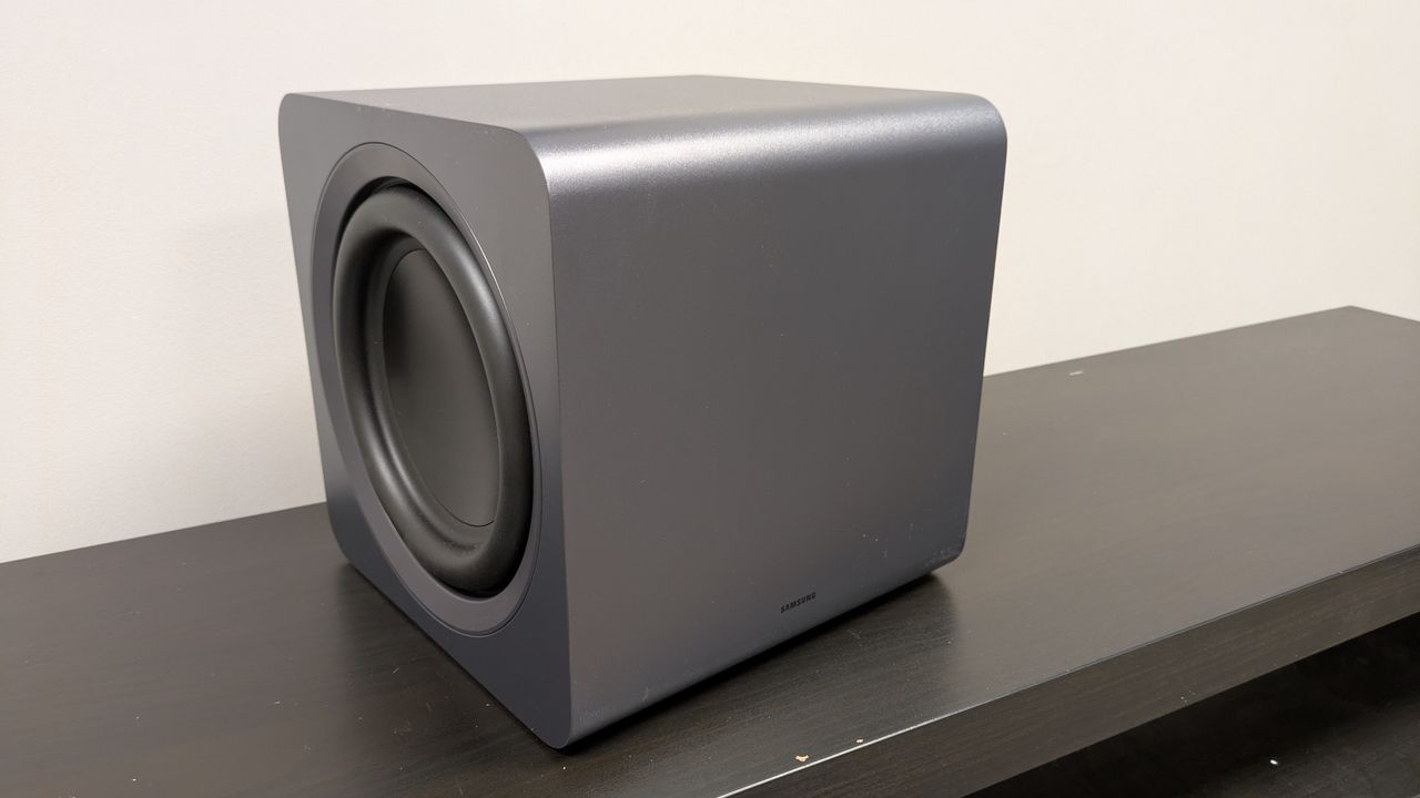 Samsung HW-Q990H subwoofer on dark bench