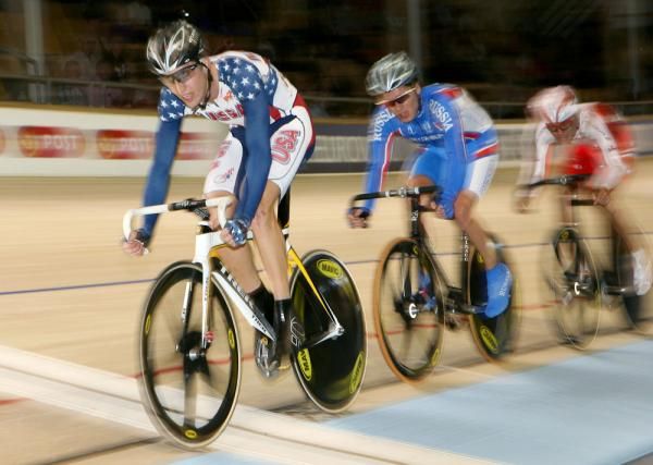 Taylor Phinney (USA) leads the break who stayed ahead of the main field and avoided being lapped in the scratch race for the men's omnium