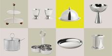 a collage of stainless steel decor