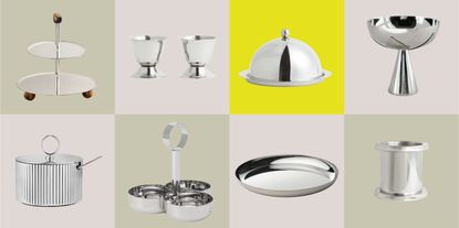 a collage of stainless steel decor
