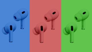 Apple AirPods Pro 2 in blue, pink and green colors
