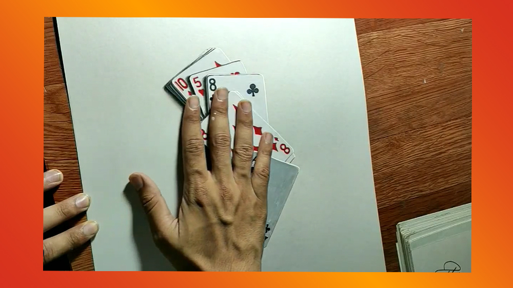 A hyperrealistic 3D drawing of playing cards