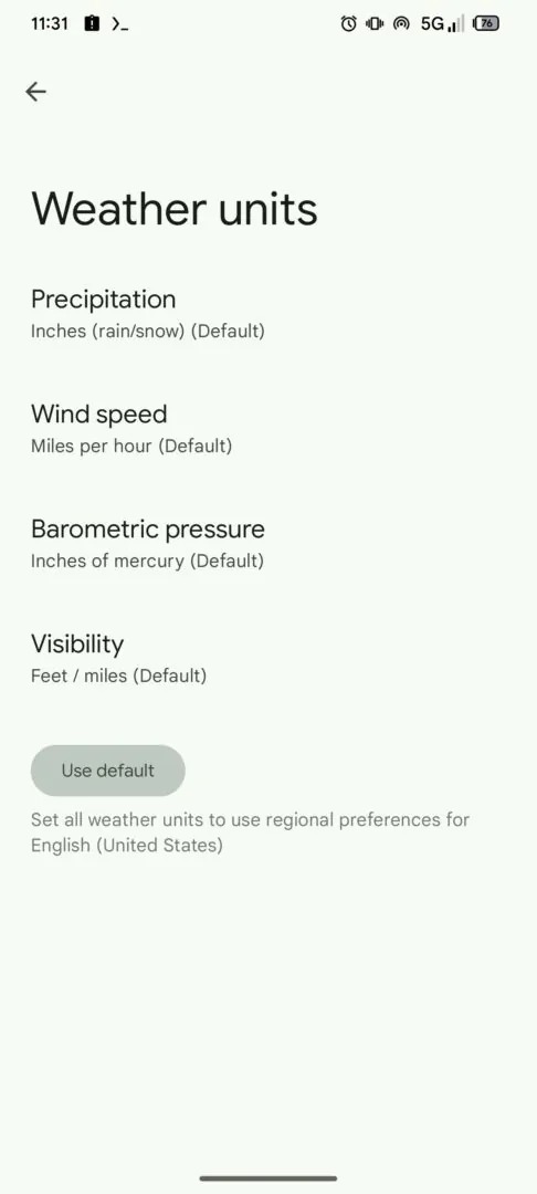 Pixel Weather measurement unit adjustment