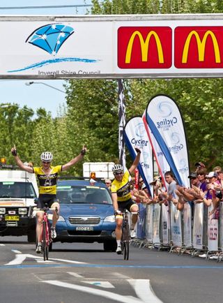Peter Herzig and Michael Cupitt (Budget Forklifts) cross the finish line in Inverell