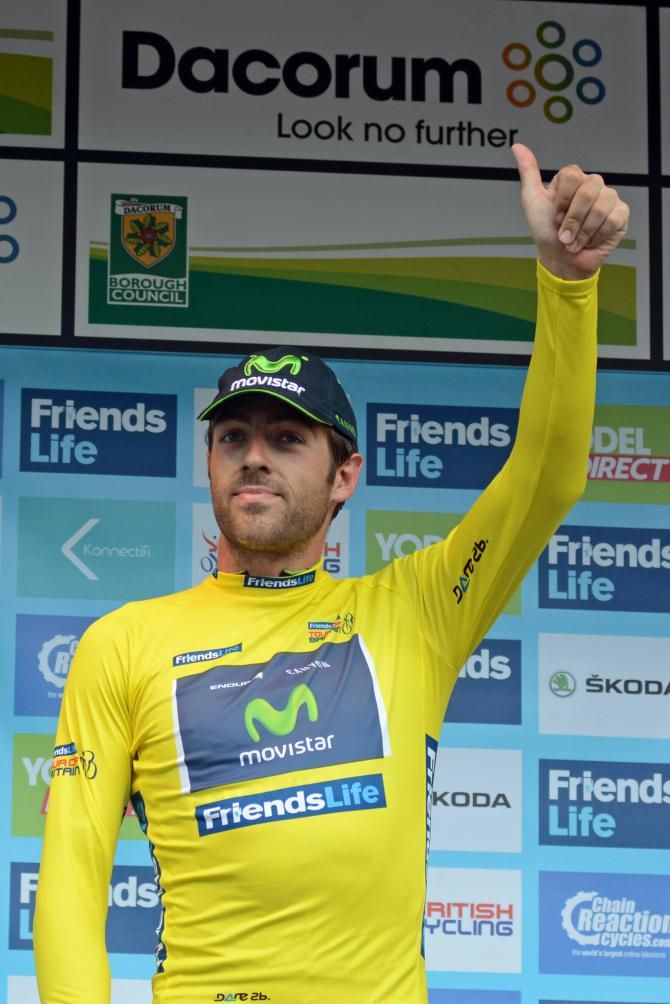 Alex Dowsett celebrates his lead in the Tour of Britain