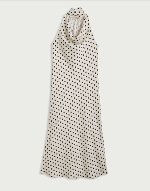 Satin Polka Dot Cowl Neck Dress in Multi