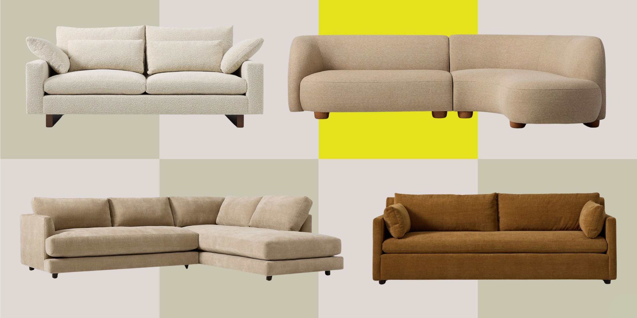 collage of West Elm sofas