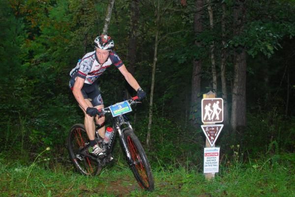 Sam Koerber rolls slightly ahead of Jeremiah Bishop coming off of Wolf Ridge and leads the race for the moment.