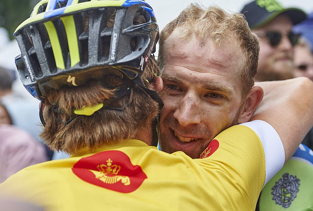 Overall winner Chris Juul-Jensen (Tinkoff-Saxo) and teammates, stage winner Michael Morkov