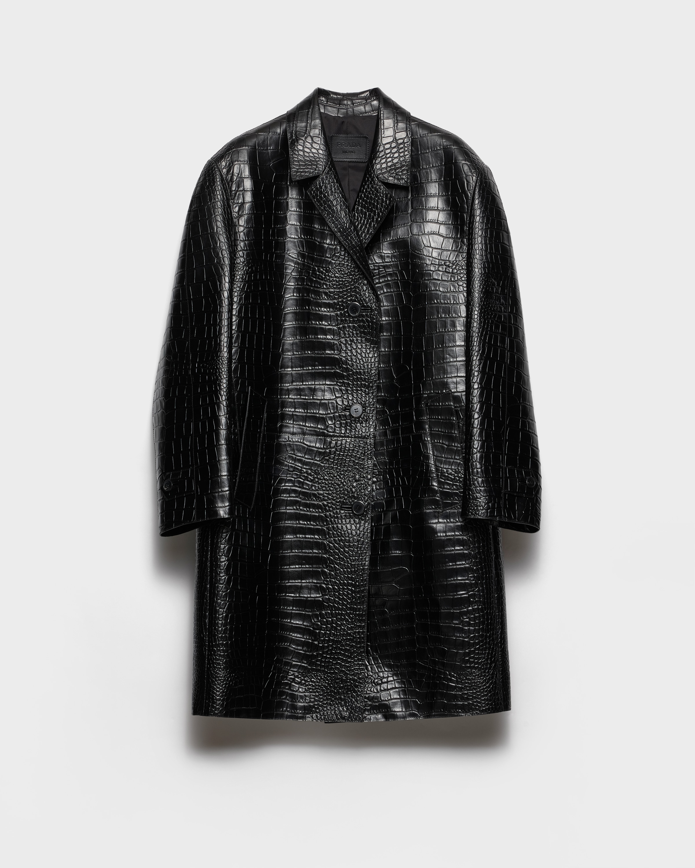 Croco-Print Leather Coat