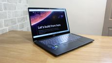 MSI Prestige 15_laptop open, facing forwards at an angle.