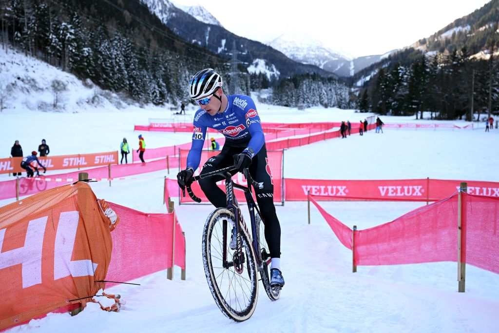 VAL DI SOLE ITALY DECEMBER 10 Niels Vandeputte of Belgium and Team AlpecinDeceuninck competes during the 3rd UCI Cyclocross World Cup Val di Sole 2023 Mens Elite on December 10 2023 in Val di Sole Italy Photo by Dario BelingheriGetty Images