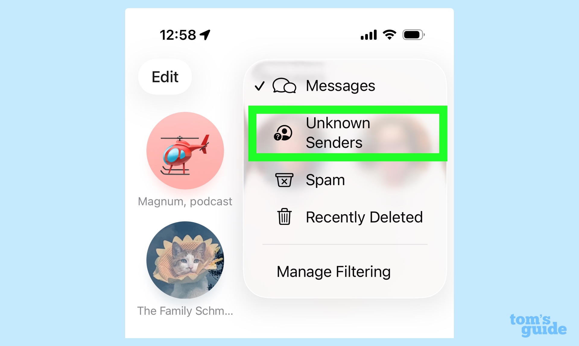 Unknown Senders filter in iOS 26 Messages
