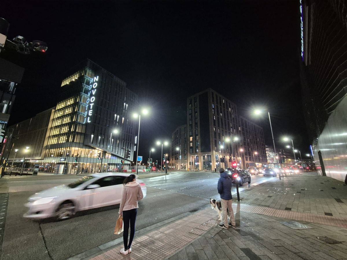 A street scene at night