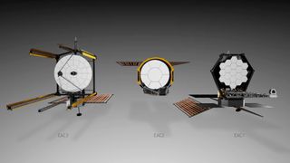 Mockups of three space telescopes