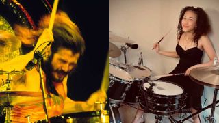 John Bonham and Nandi Bushell playing drums