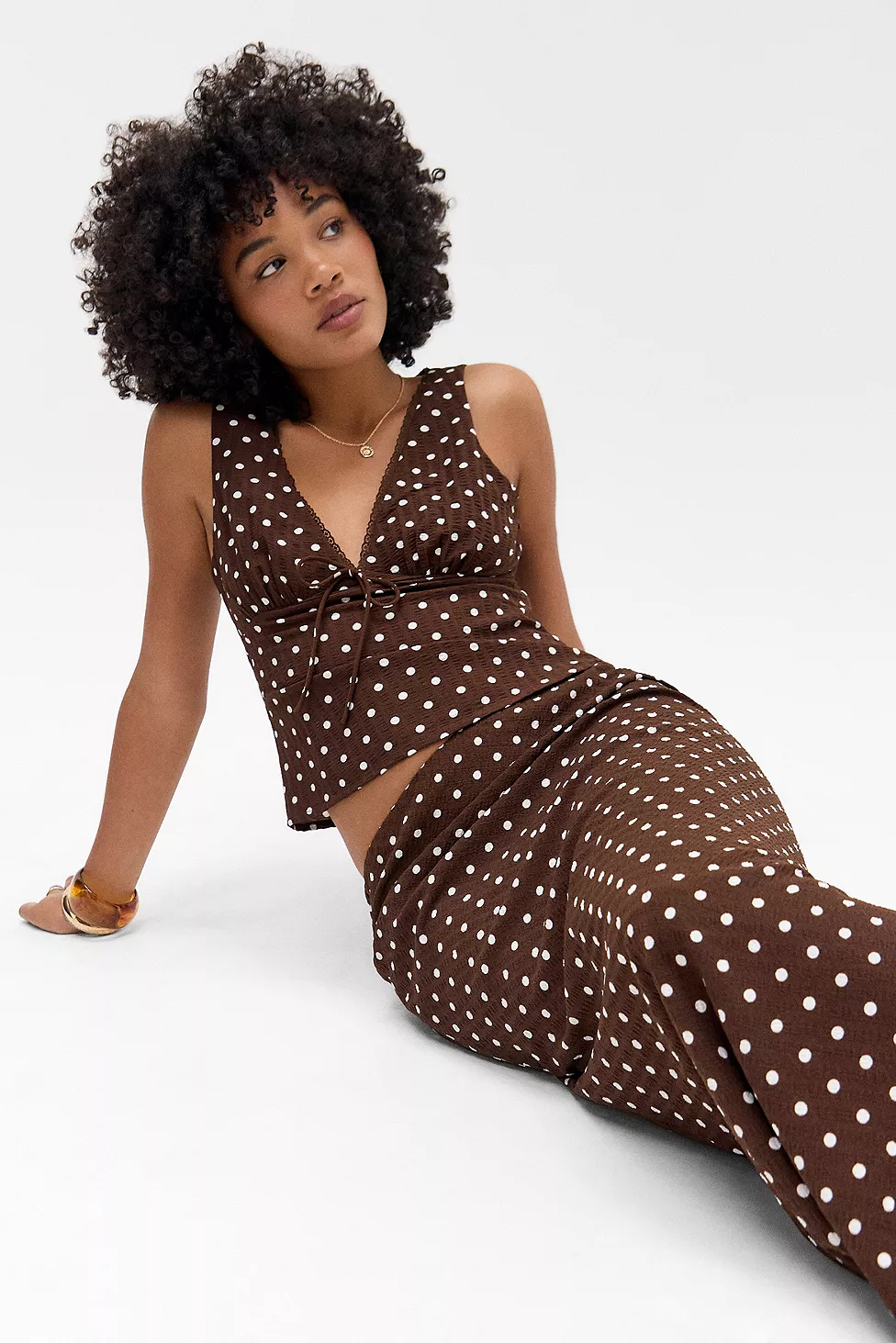 urban outfitters, Chai Polka Dot Slip Skirt
