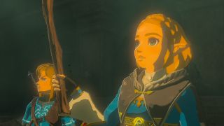 Link og Zelda utforsker undergrunnen under Hyrule Castle i The Legend of Zelda: Tears of the Kingdom.