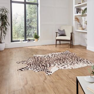 Leopard print rug in living room