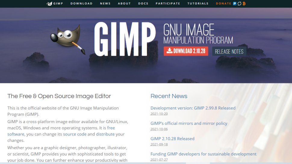 Website screenshot for GIMP