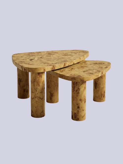 Light Burl Nest of Coffee Tables