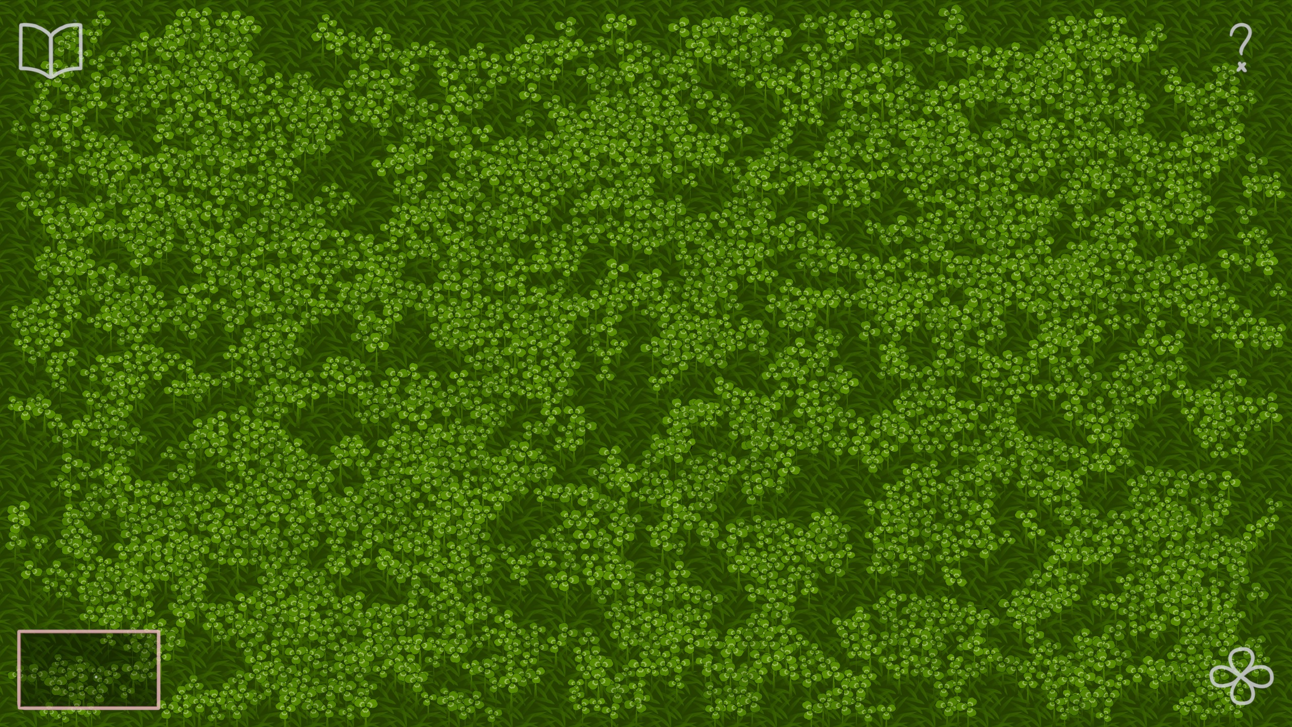 One In A Thousand: Clover Book - a sceren with 2500 green clovers and one hidden four-leaf clover.