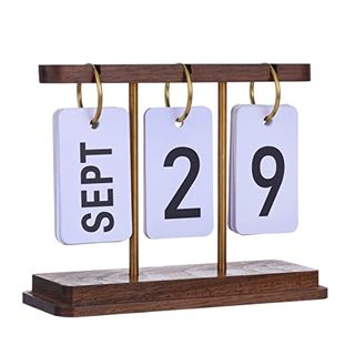 Walnut Flip Calendar For Desk 2023-2024 Wooden Perpetual Calendar With Large Display 6.3 * 2.36 * 5.04 Inch,Daily Desk Decorations Accessories For Office, Home, Classroom,Teachers Decor For Women
