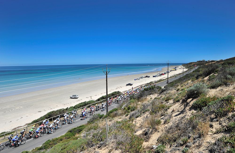 The Peloton is pictured during stage five of the Tour Down Under