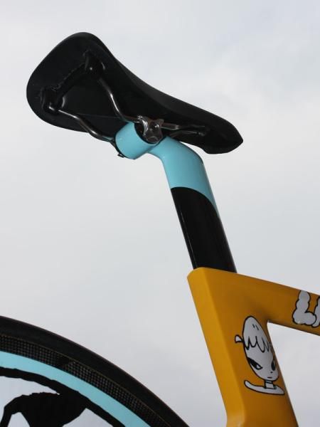 The Trek Speed Concept's steep seat tube requires a seatpost with a lot of setback to get Armstrong's saddle in the correct position.