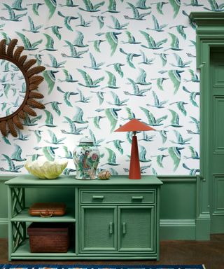 Bird motif printed wallpaper
