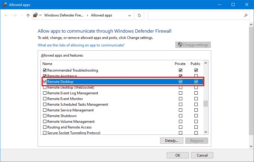 Microsoft Defender Firewall allow remote desktop