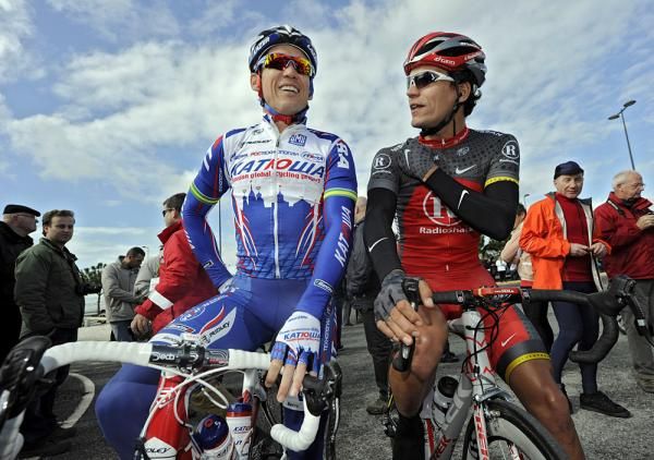 Robbie McEwen and Gert Steegmans at the start