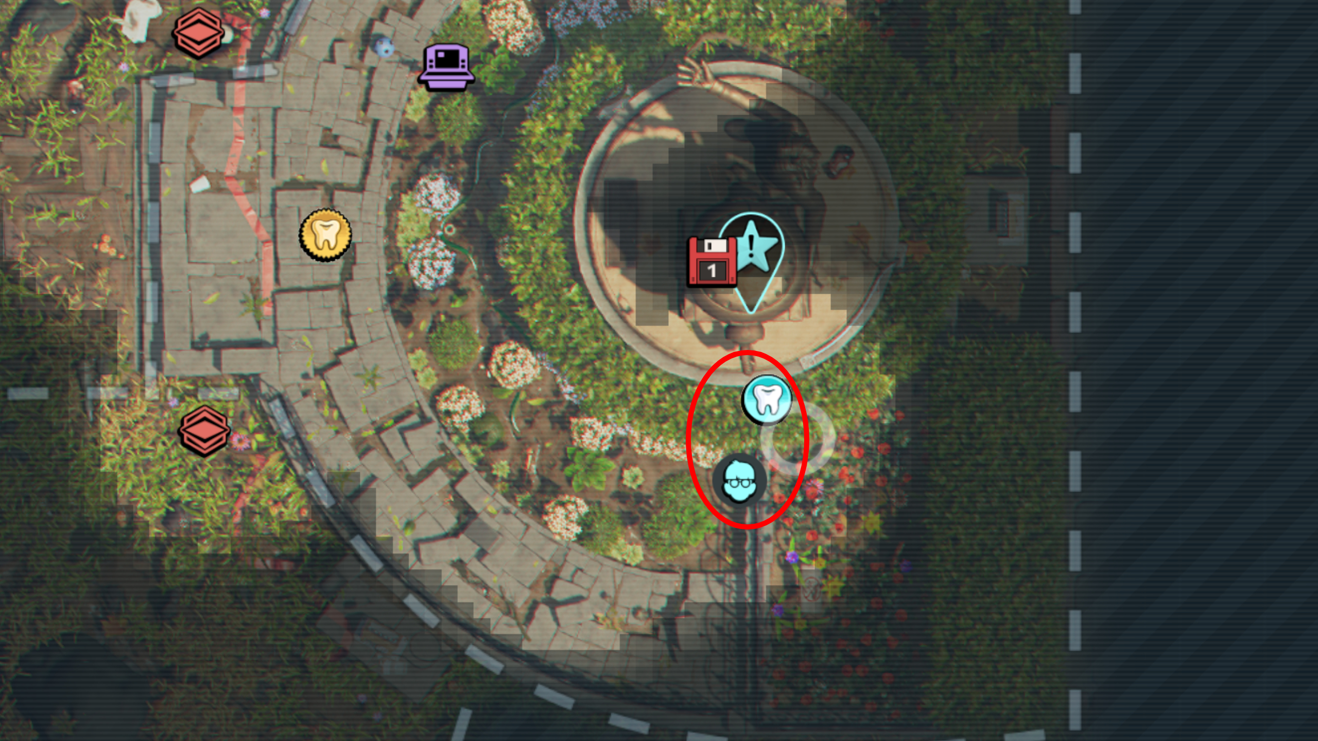 Grounded 2 Milk Molar locations: A map highlighting the location of a Milk Molar in the Statue gardens.