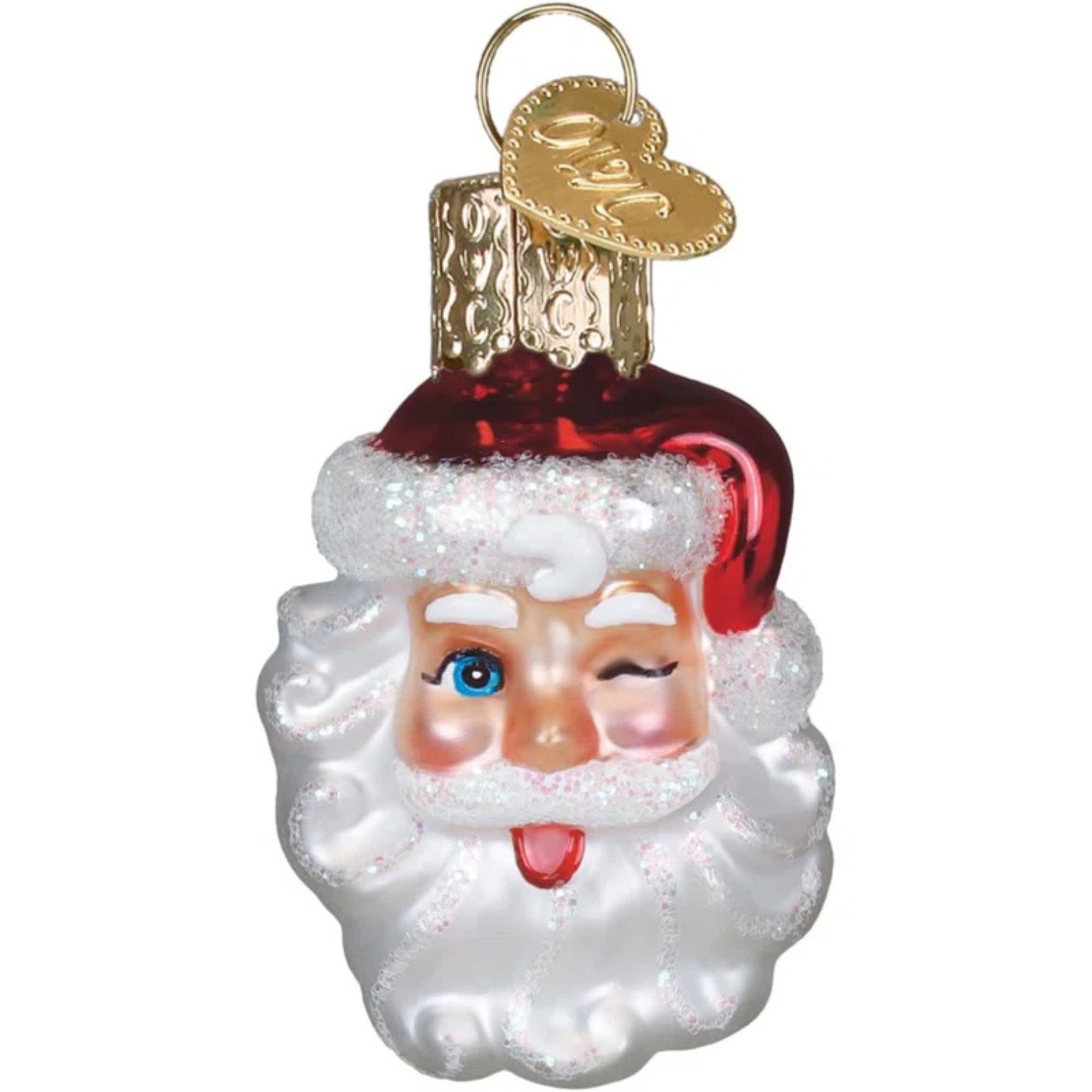 Old World Christmas Blown Glass Ornament for Christmas Tree, Mini Winking Santa